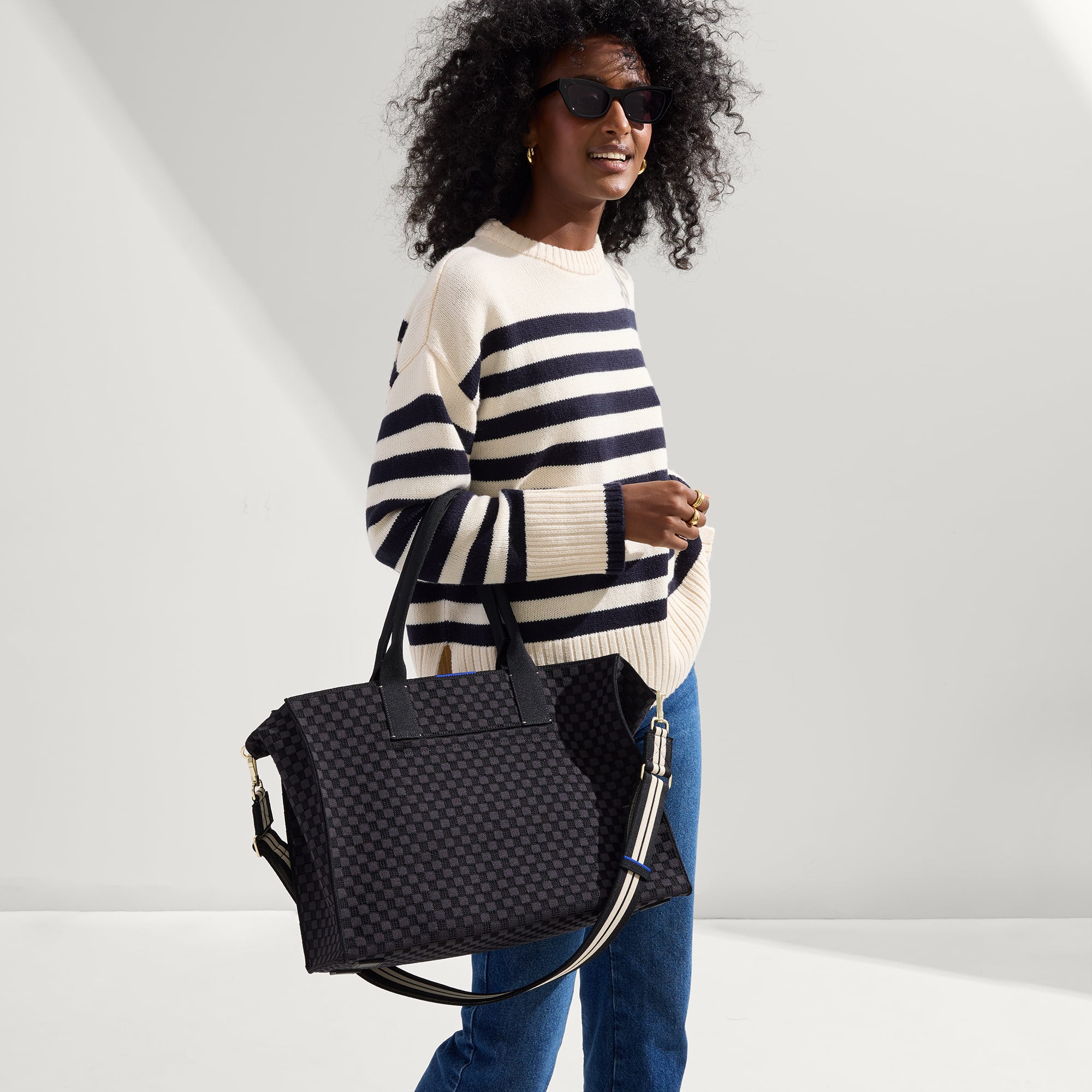 The Crossbody Strap - Black and White Stripe - Image 2